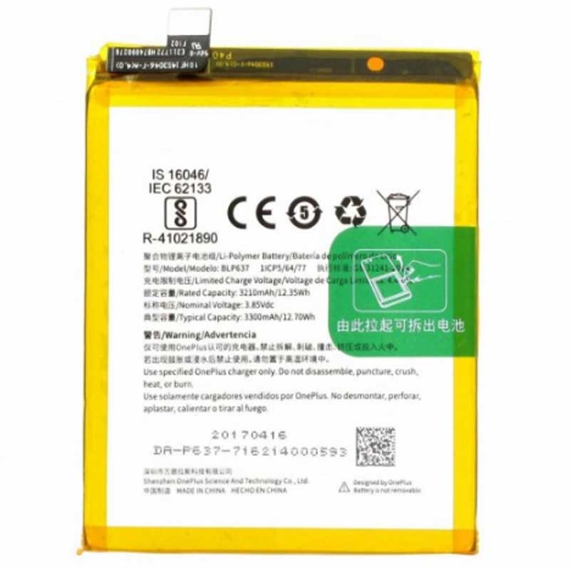 Batería BLP637 OnePlus 5, A5000 / OnePlus 5T, A5010 - 3200mAh / 3.85V / 12.70WH / Li-Polymer