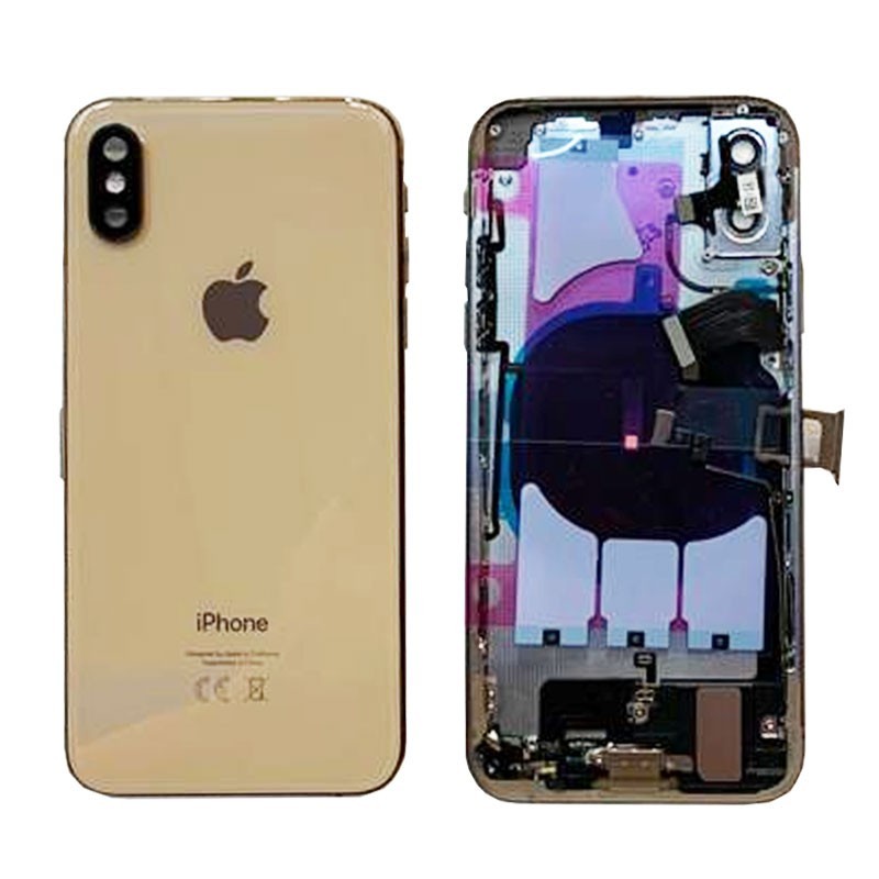 chasis iphone XS completo con componentes (tapa trasera con logo + marco) dorado