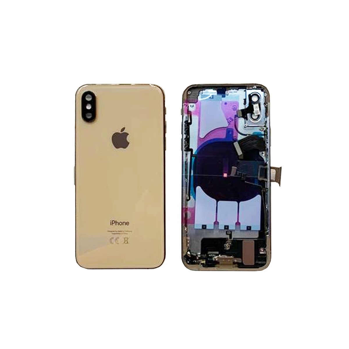 chasis iphone XS completo con componentes (tapa trasera con logo + marco) dorado