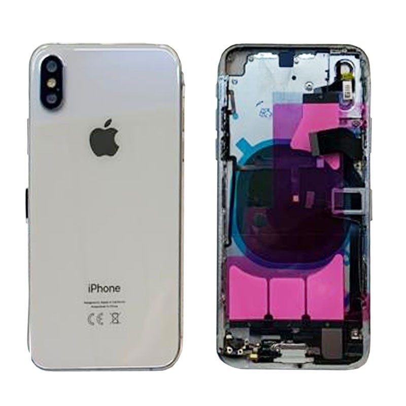 chasis iphone XS completo con componentes (tapa trasera con logo + marco) plata