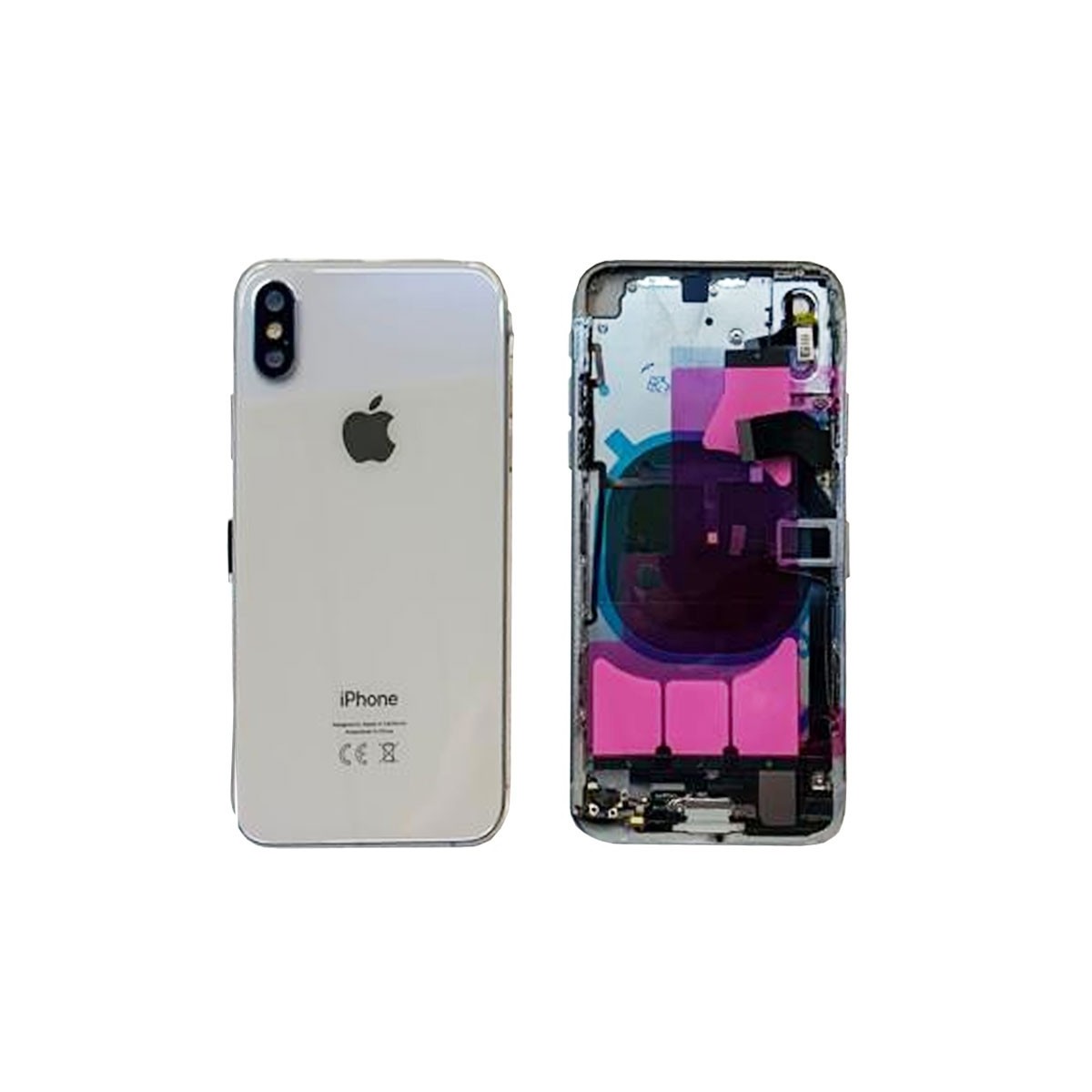 chasis iphone XS completo con componentes (tapa trasera con logo + marco) plata