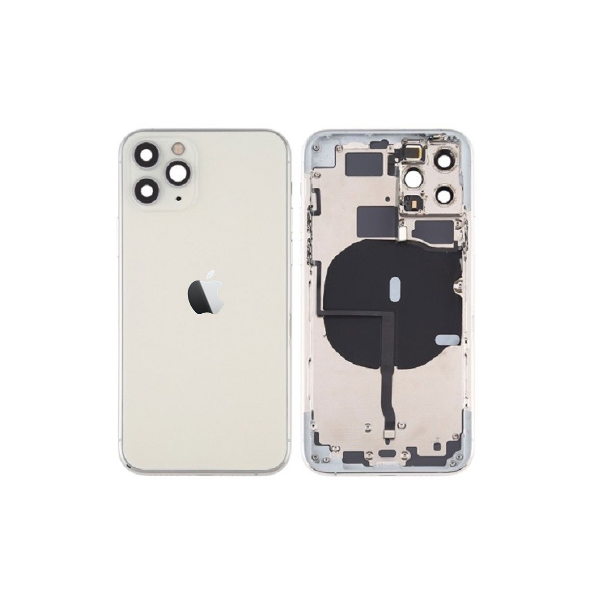 Chasis iPhone 11 Pro Max (carcasa tapa trasera con logo + marco) Blanco/ plata