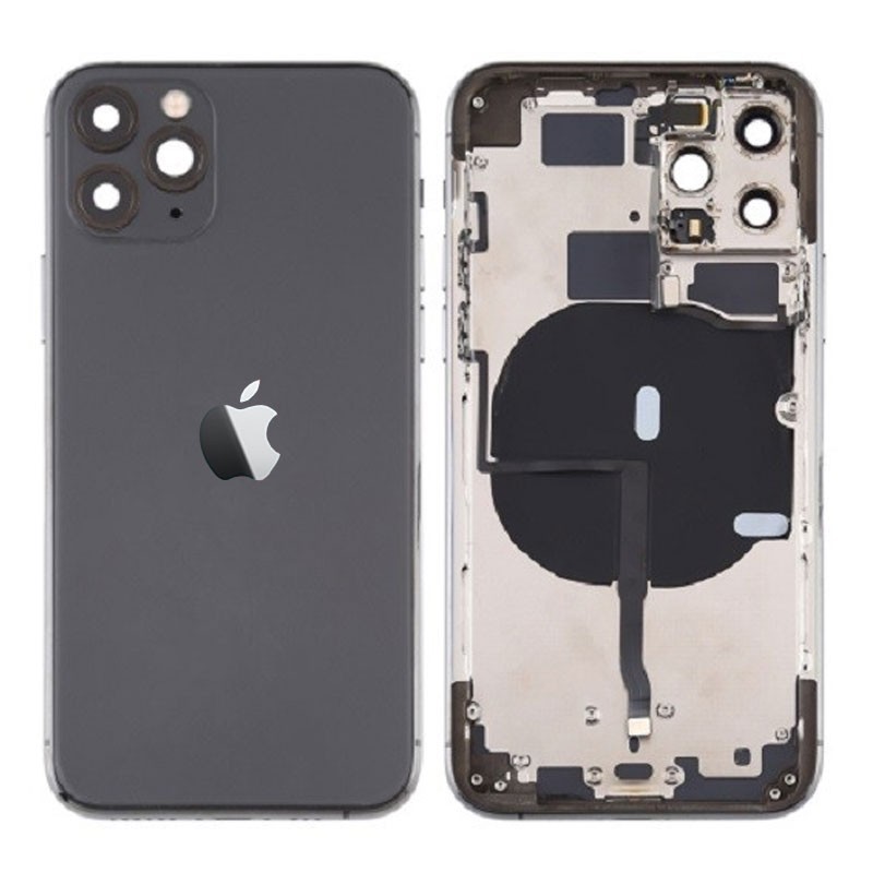 Chasis iPhone 11 Pro Max (carcasa tapa trasera con logo + marco) Negro