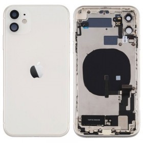 Chasis iphone 11 (carcasa tapa trasera con logo + marco) Blanco/ Plata