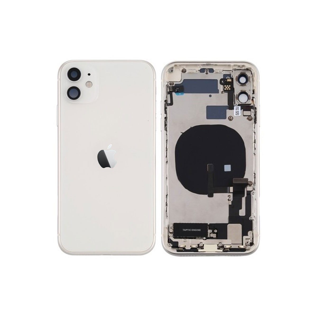 Chasis iphone 11 (carcasa tapa trasera con logo + marco) Blanco/ Plata