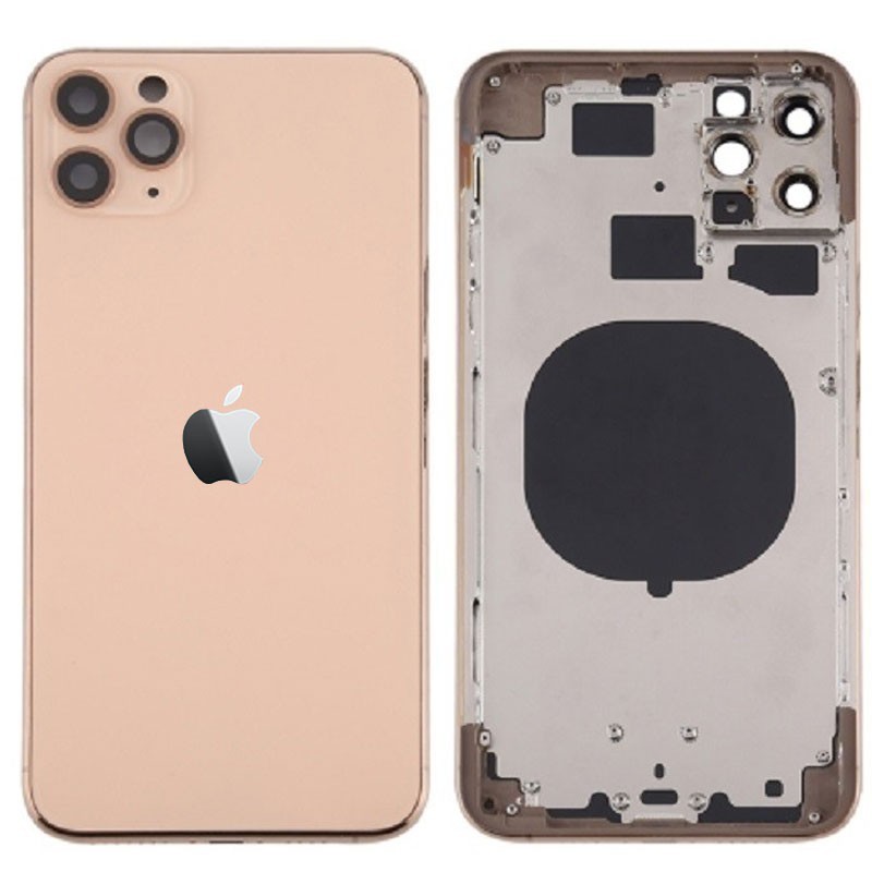 chasis sin componentes iphone 11 pro max (carcasa tapa trasera con logo + marco) oro