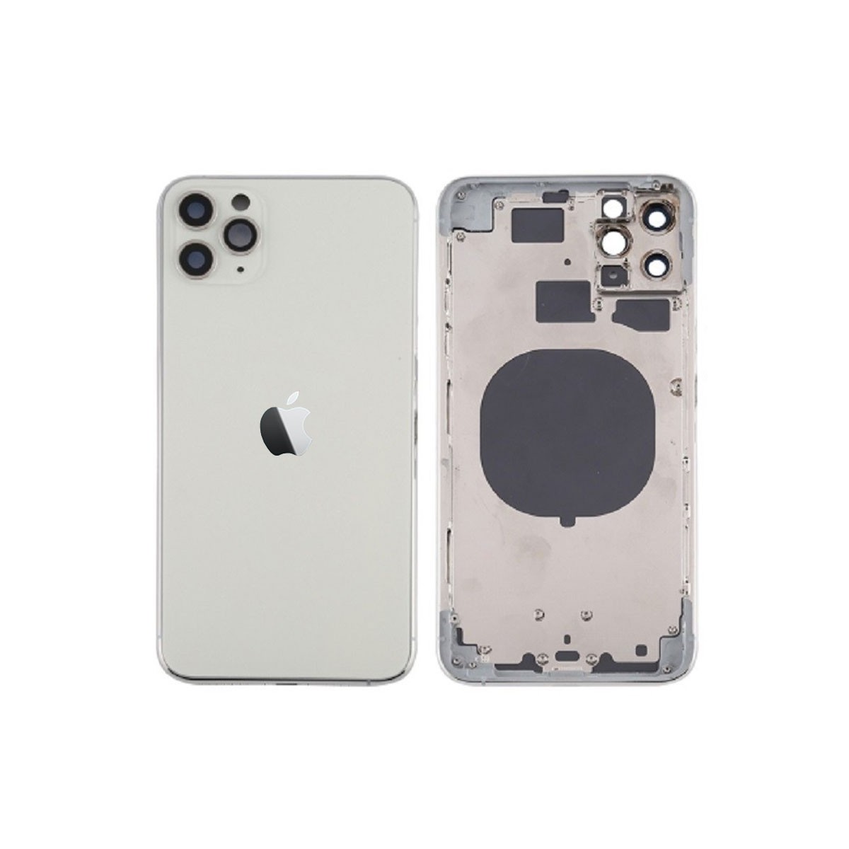Chasis sin componentes iphone 11 pro max (carcasa tapa trasera con logo + marco) Blanco/ Plata