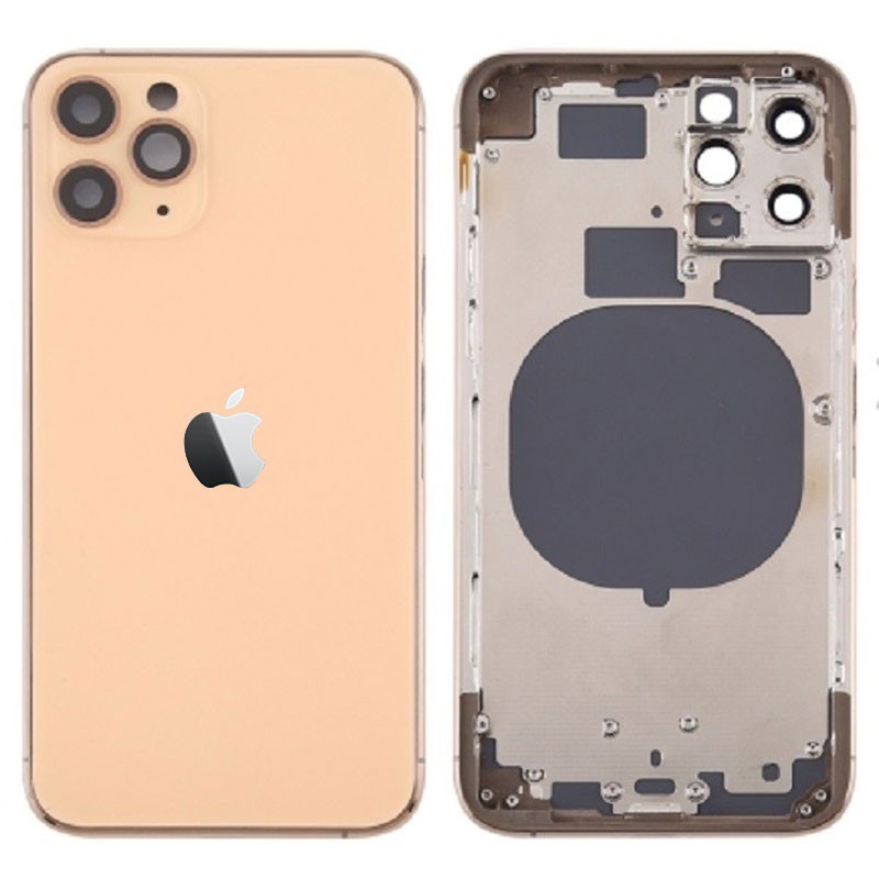 Chasis sin componentes iphone 11 pro (carcasa tapa trasera con logo + marco) oro