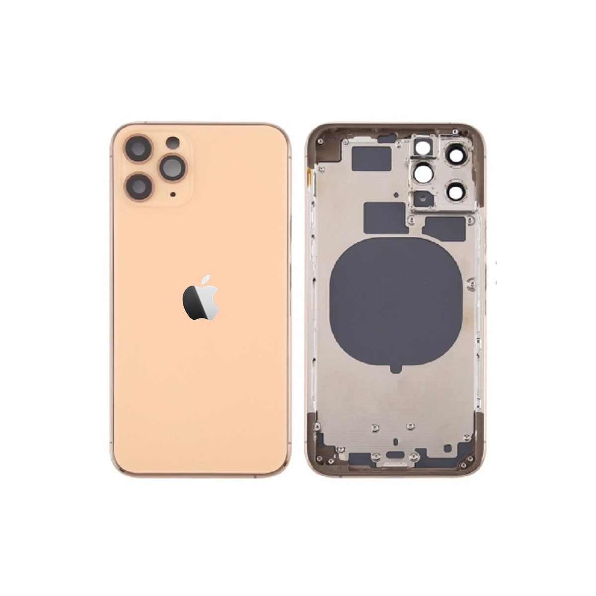 Chasis sin componentes iphone 11 pro (carcasa tapa trasera con logo + marco) oro