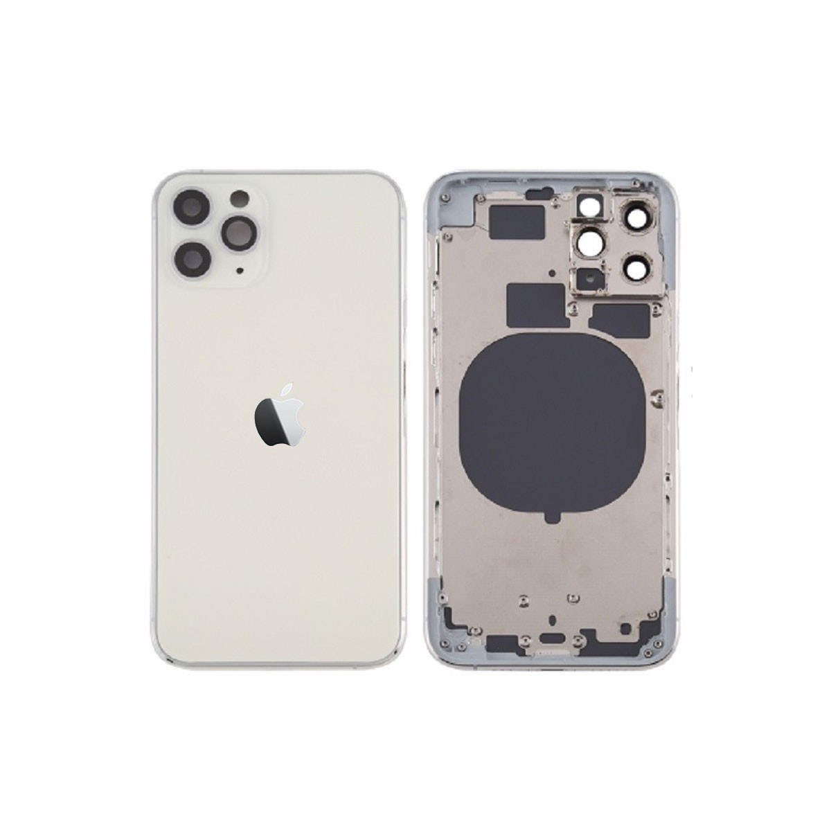 Chasis sin componentes iphone 11 pro (carcasa tapa trasera con logo + marco) Blanco/ Plata