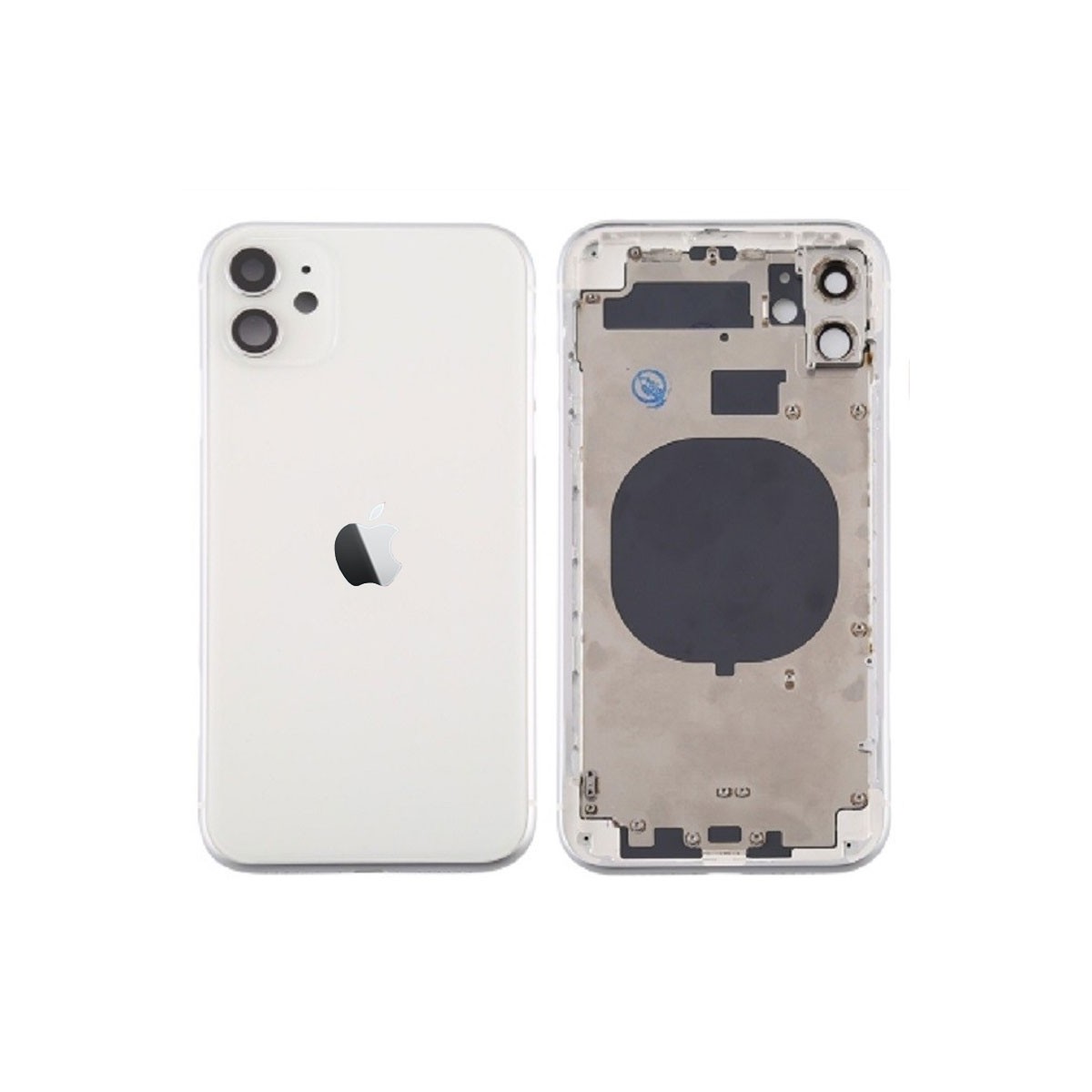 Chasis sin componentes iphone 11 (carcasa tapa trasera con logo + marco) Blanco/ plata