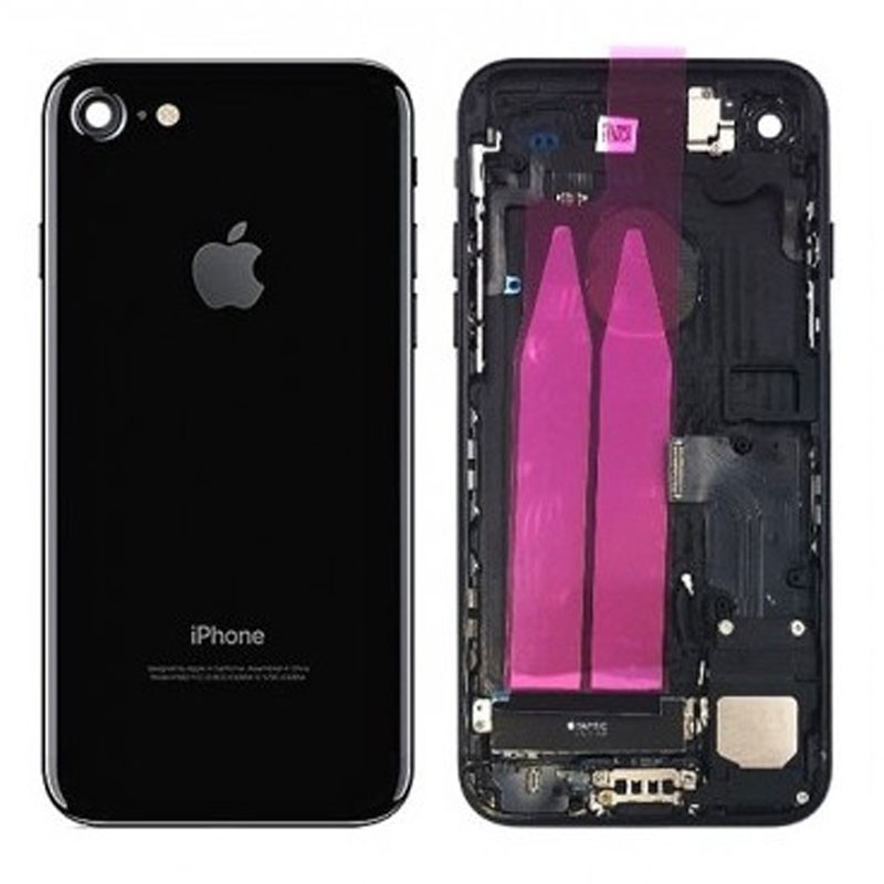 chasis iPhone 7 completo con componentes (tapa trasera con logo + marco) negro brillante