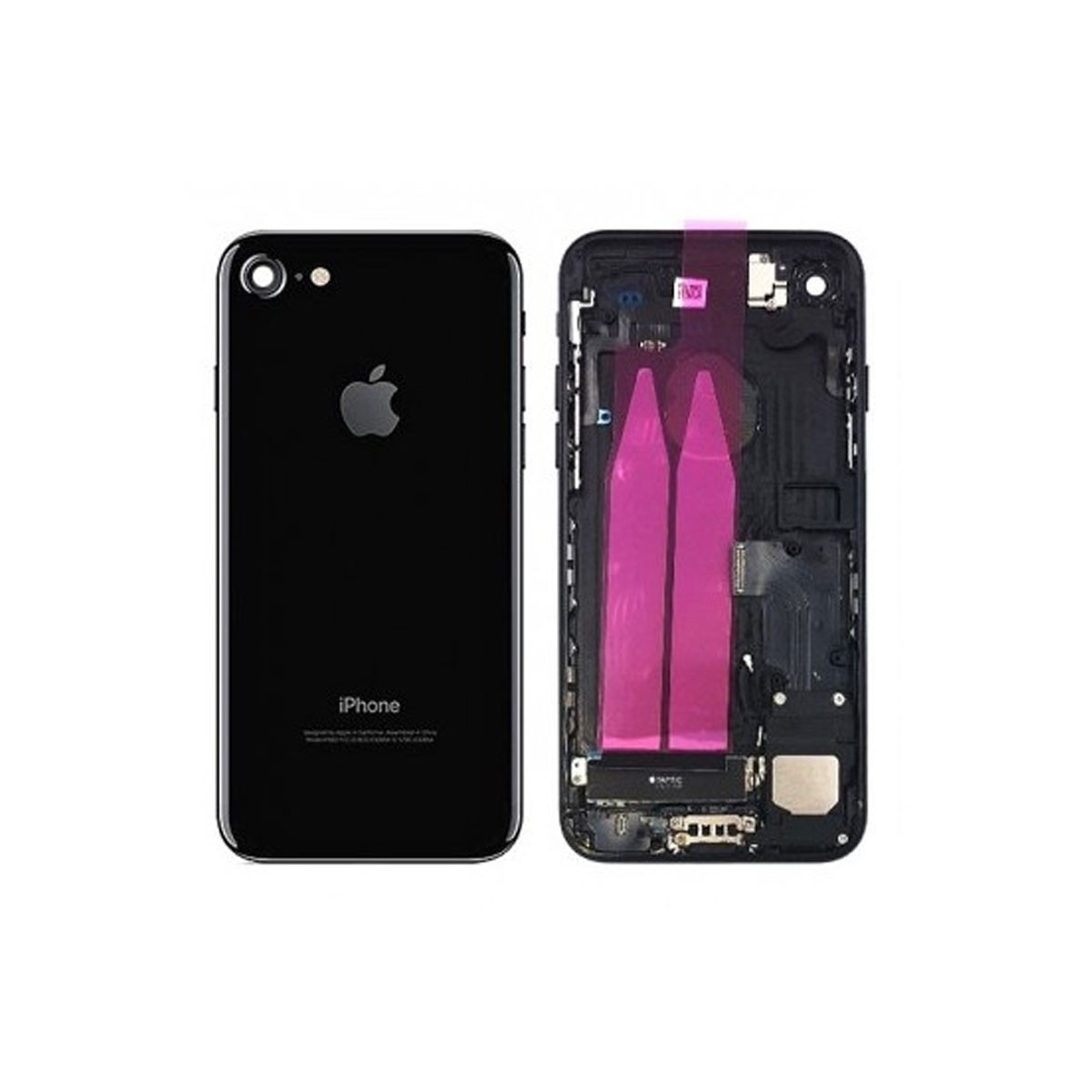 chasis iPhone 7 completo con componentes (tapa trasera con logo + marco) negro brillante