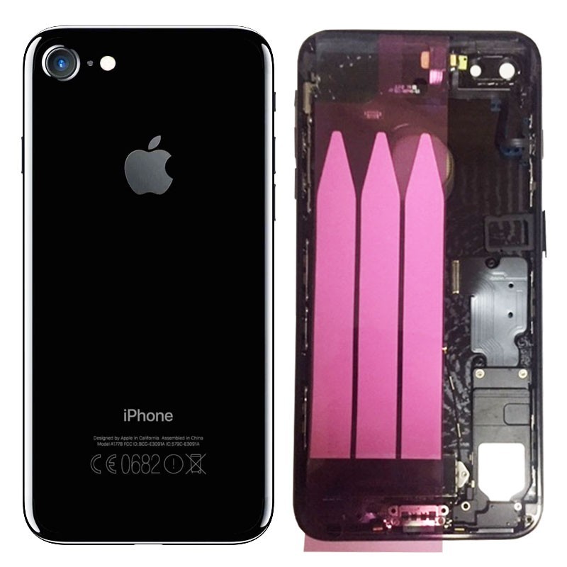 chasis iPhone 7 Plus completo com componentes (tapa traseira com logo + marco) preto brillante