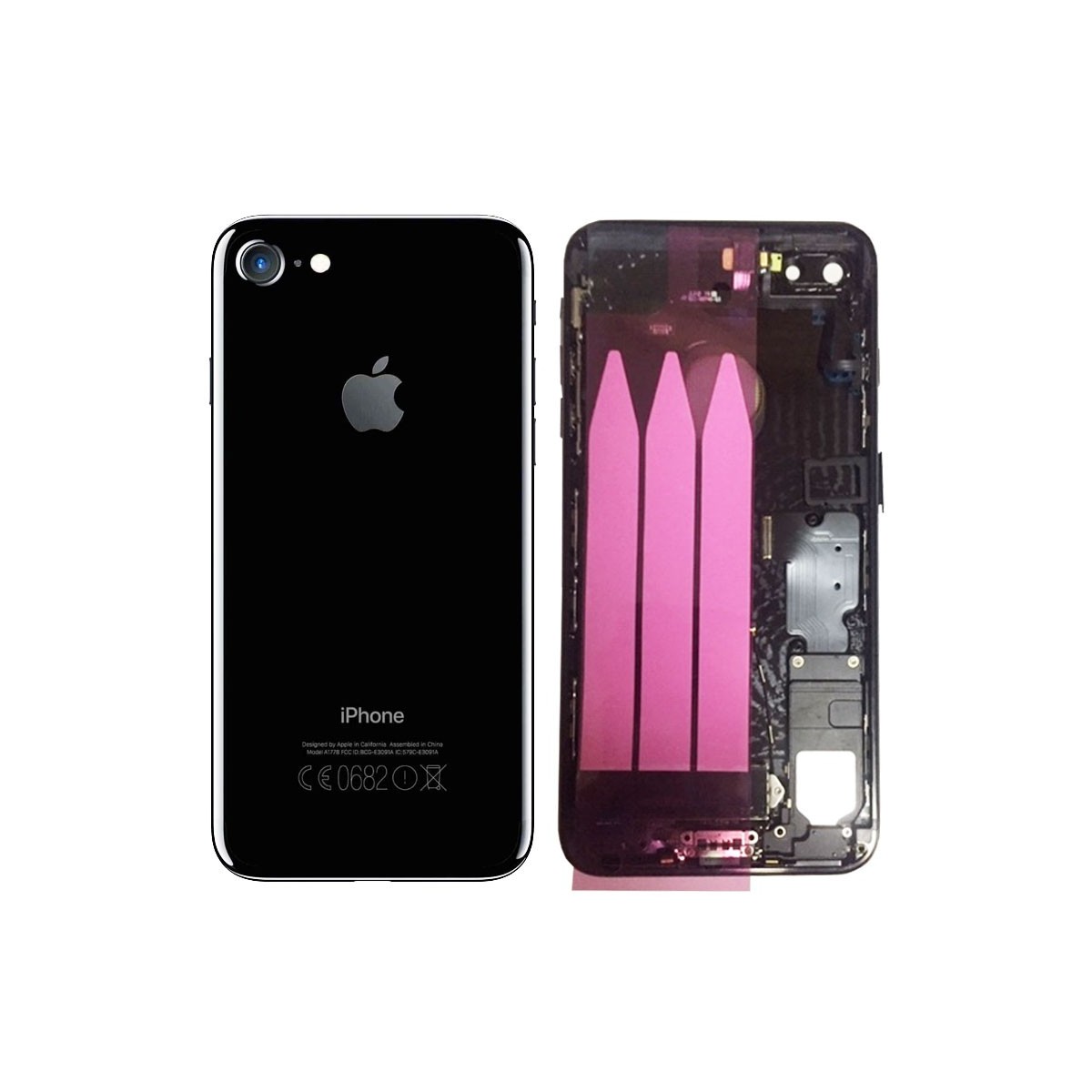 chasis iPhone 7 Plus completo com componentes (tapa traseira com logo + marco) preto brillante