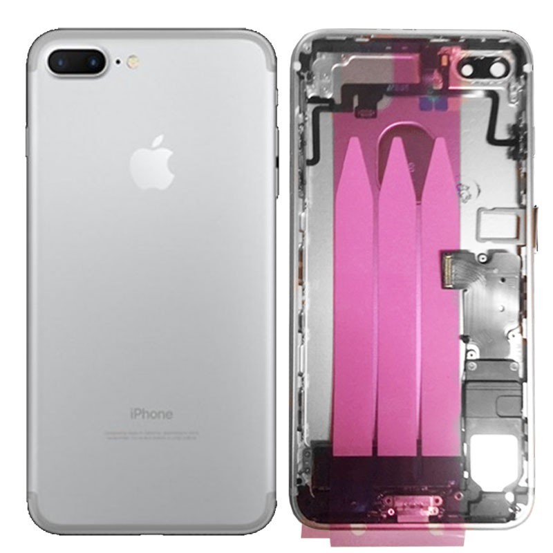 chasis iPhone 7 Plus completo com componentes (tapa traseira com logo + marco) plata