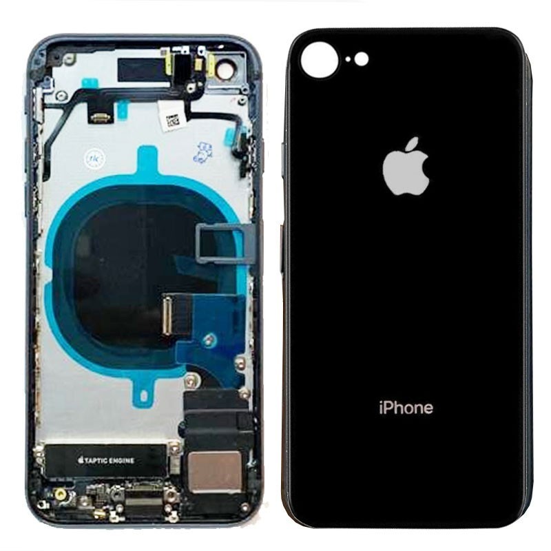 Chasis iPhone 8 completo con componentes (tapa trasera con logo + marco) Negro