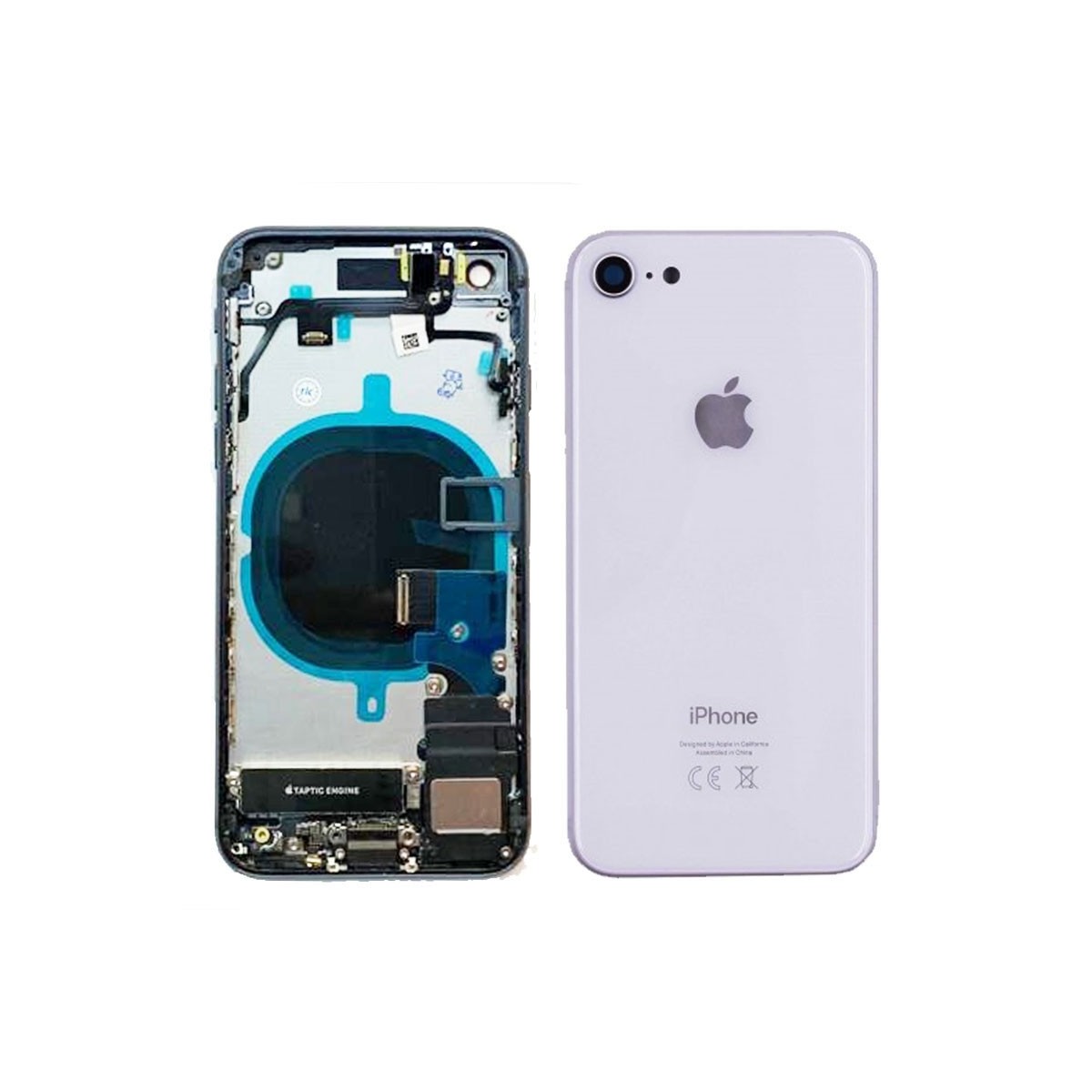 Chasis iPhone 8 completo com componentes (tapa traseira com logo + marco) Plata