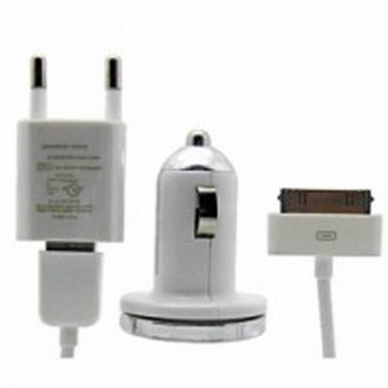 Kit 3 en 1 (cargador red + cargador mechero + cable) iphone 4