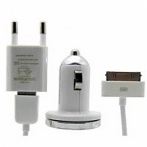Kit 3 en 1 (cargador red + cargador mechero + cable) iphone 4