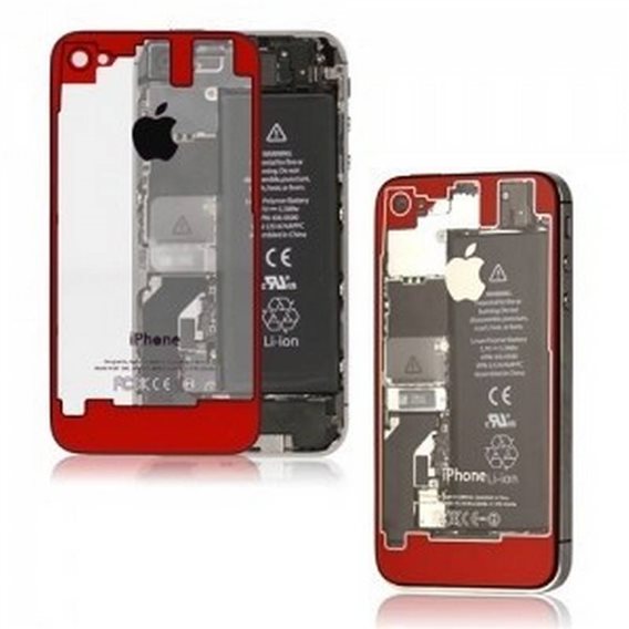 TAPA IPHONE 4 TRASPARENTE Y ROJO