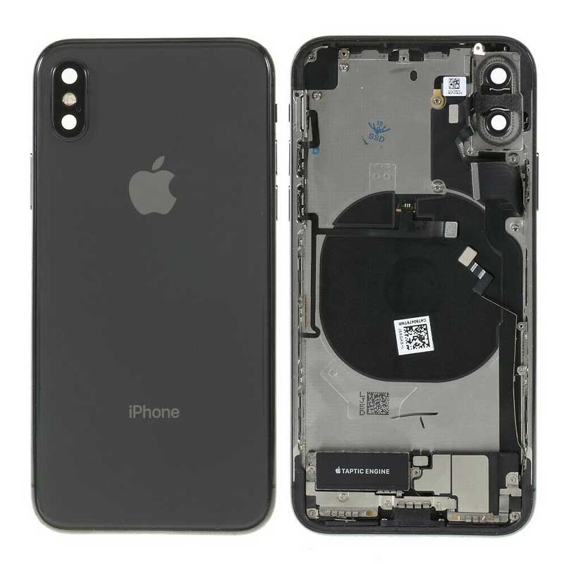 Chasis iPhone X completo com componentes (tapa traseira com logo + marco) Preto