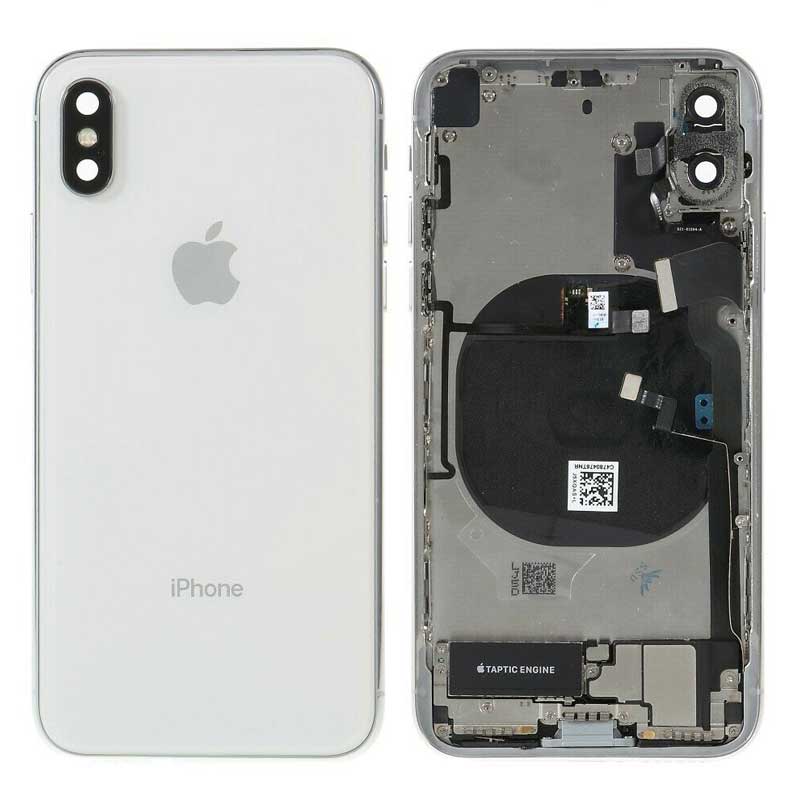 Chasis iPhone X completo com componentes (tapa traseira com logo + marco) branco