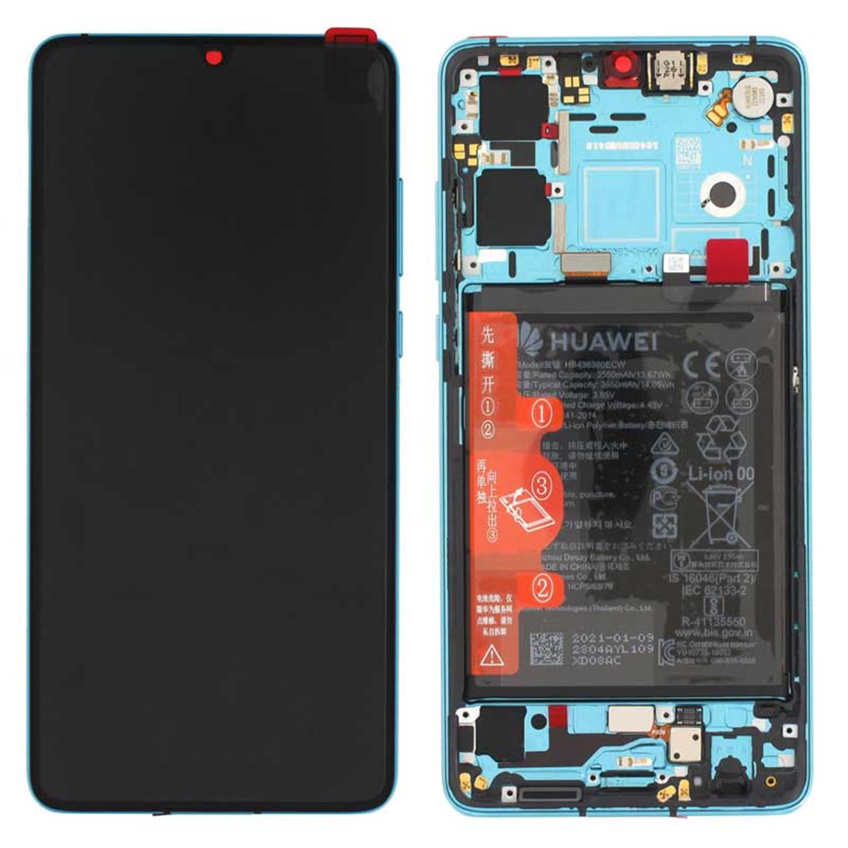 Pantalla original con marco y bateria Huawei P30 New Edition Aurora