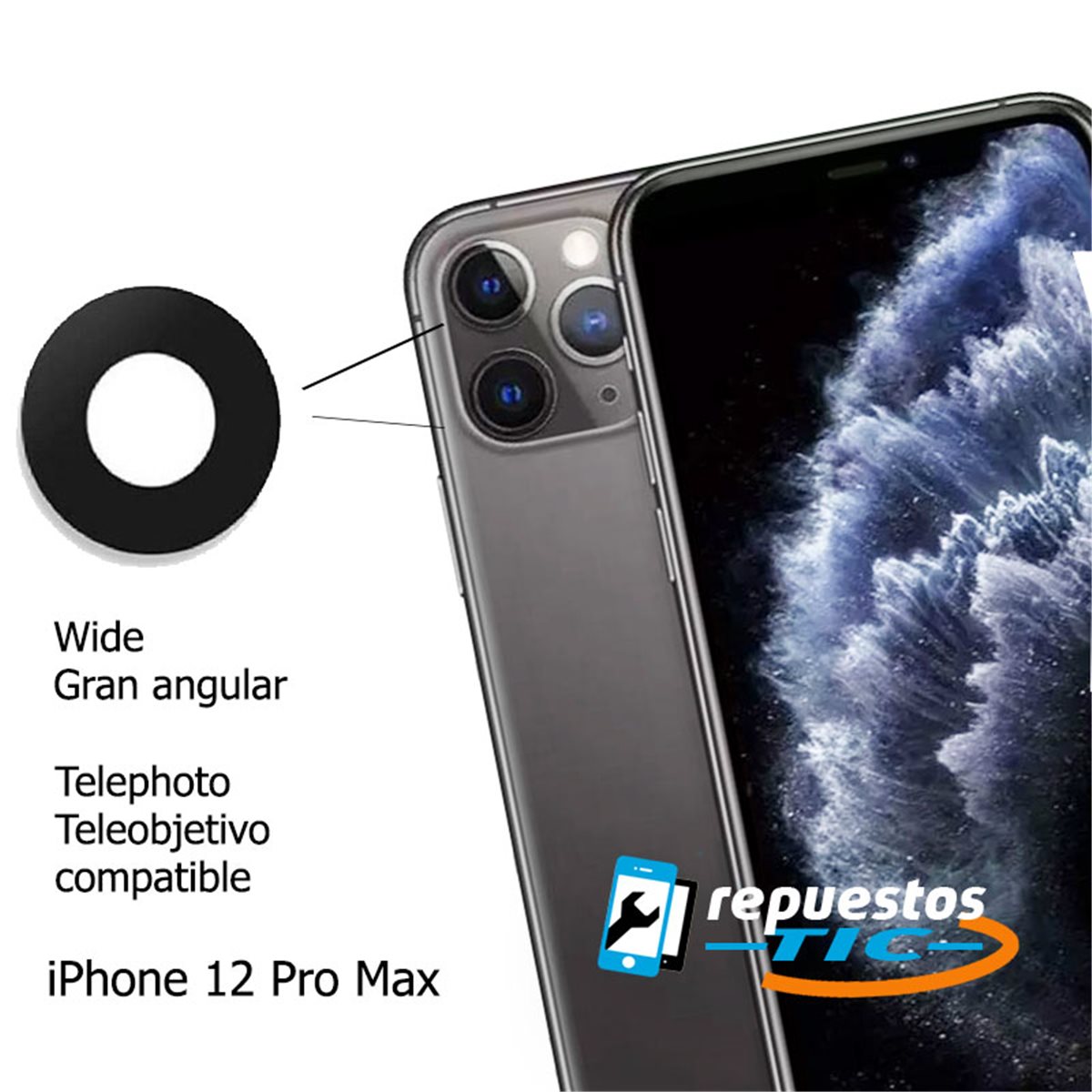 Lente Camara trasera gran angular iPhone 12 Pro Max/ 12 Pro/ 12 Mini/ 12