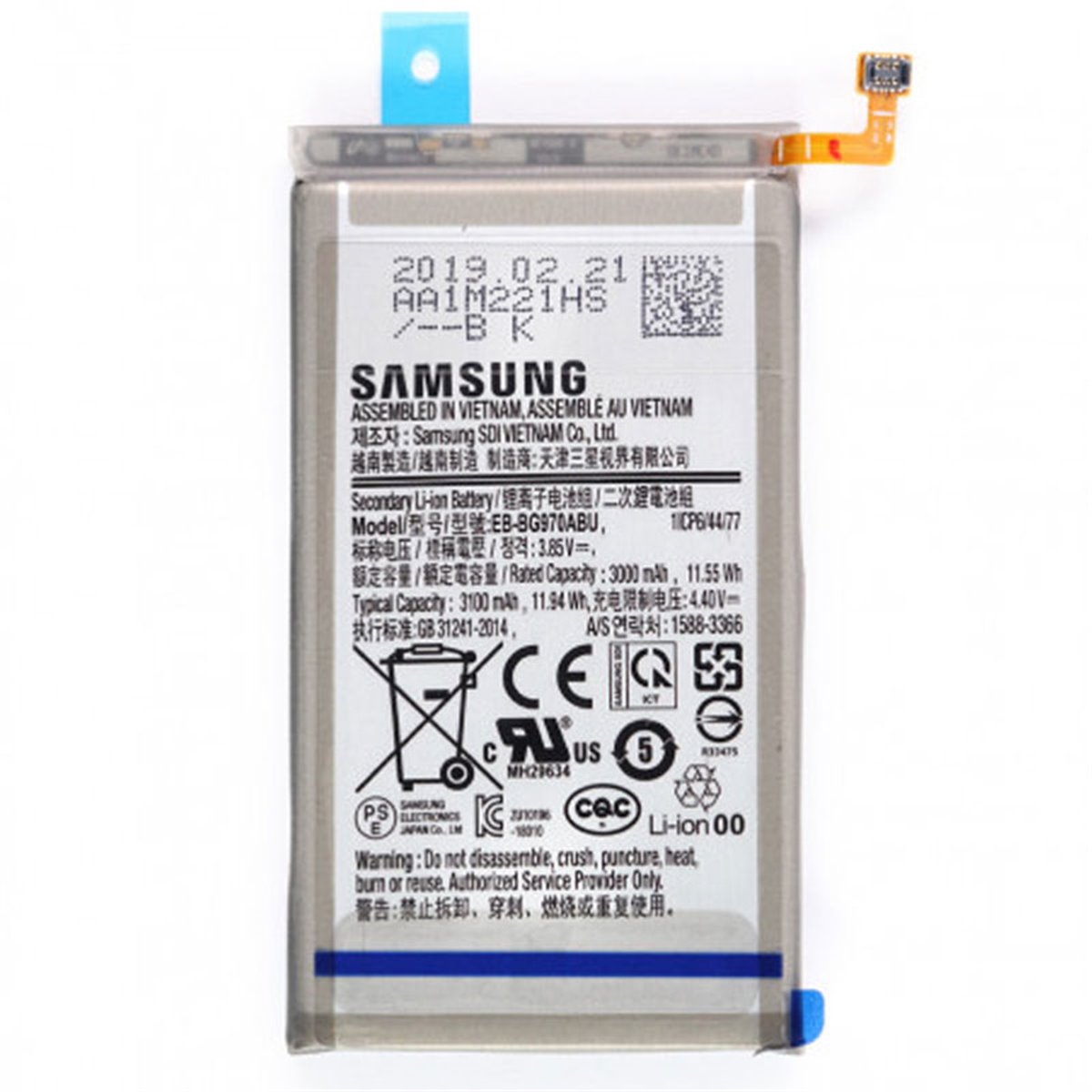 Bateria original Samsung Galaxy S10e G970 EB-BG970ABU 3100 mAh Service Pack 