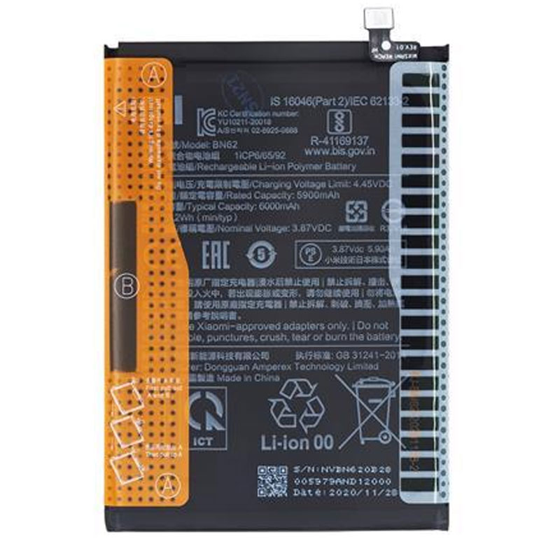 Bateria original BN62 6000 mAh Xiaomi Redmi 9T/ Poco M3 Mobile Service Part 