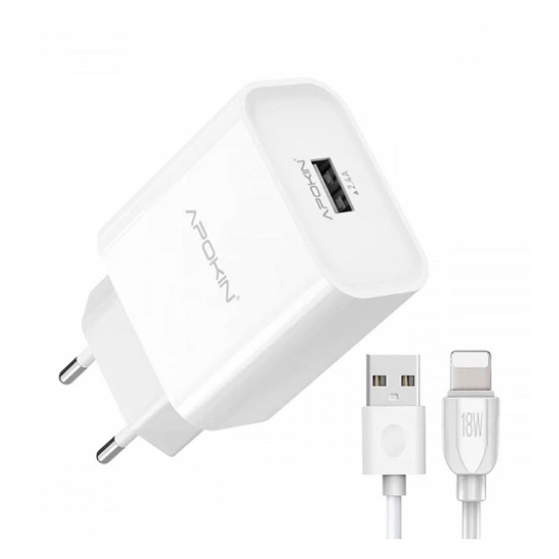 Cargador carga rapida movil APOKIN PC802L USB-A 2.4 A Cable Lightning