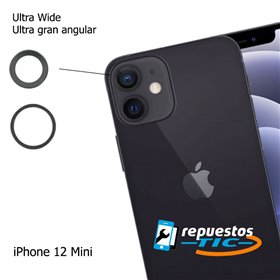 Lente camara trasera con marco iPhone 12 Mini negro (superior, Ultra Gran Angular)