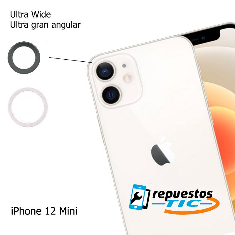 Lente camara trasera con marco iPhone 12 Mini blanco (superior, Ultra Gran Angular)