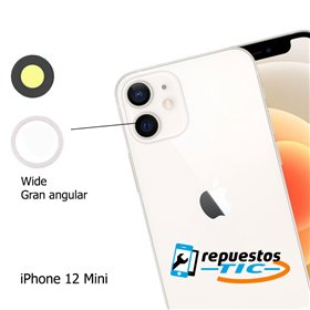 Lente camara trasera con marco iPhone 12 Mini blanco (inferior, Gran Angular)