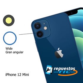 Lente camara trasera con marco iPhone 12 Mini Azul (inferior, Gran Angular)