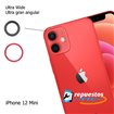 Lente camara trasera con marco iPhone 12 Mini Rojo (superior, Ultra Gran Angular)