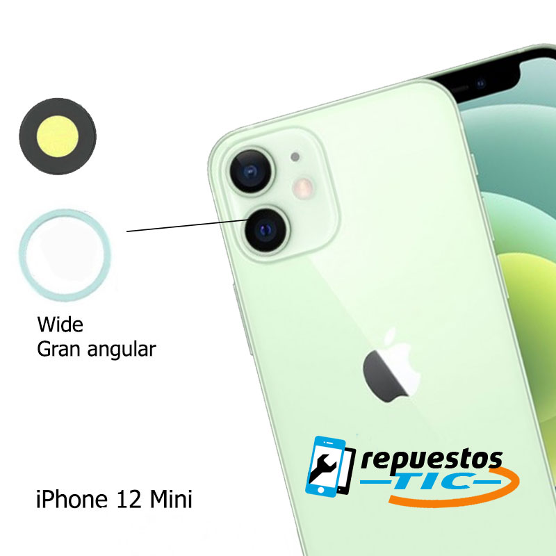 Lente camara trasera con marco iPhone 12 Mini Verde (inferior, Gran Angular)