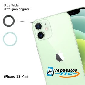 Lente camara trasera con marco iPhone 12 Mini Verde (superior, Ultra Gran Angular)