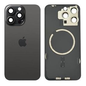Tapa trasera iPhone 15 Pro Max (con lente) y soporte metal (Negro)