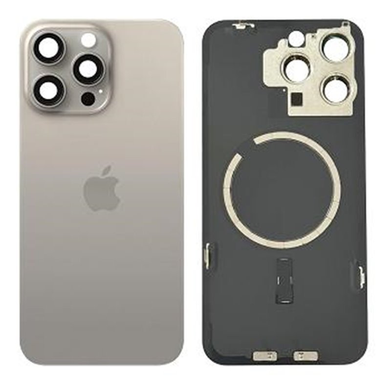 Tapa trasera iPhone 15 Pro (con lente) y soporte metal (blanco)
