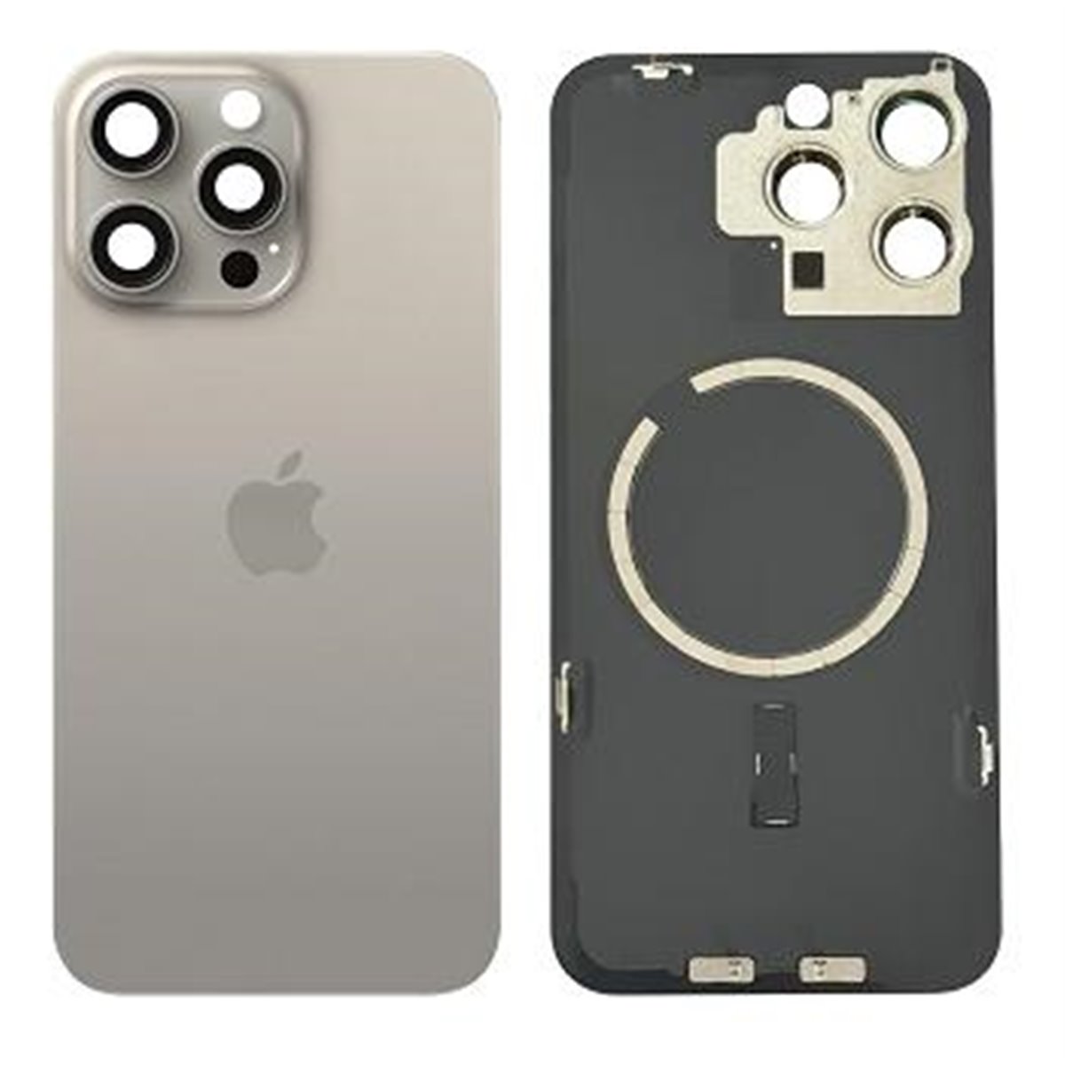 Tapa trasera iPhone 15 Pro (con lente) y soporte metal (blanco)
