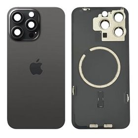 Tapa trasera iPhone 15 Pro (con lente) y soporte metal (negro)