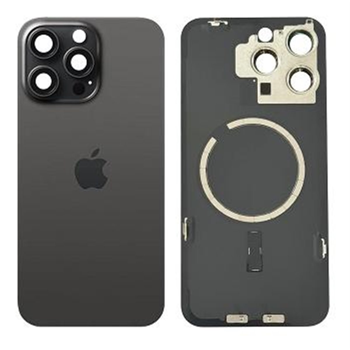 Tapa trasera iPhone 15 Pro (con lente) y soporte metal (negro)