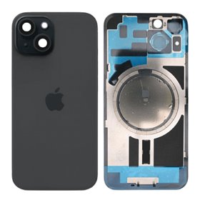 Tapa trasera iPhone 15 (con lente) y soporte metal (negra)