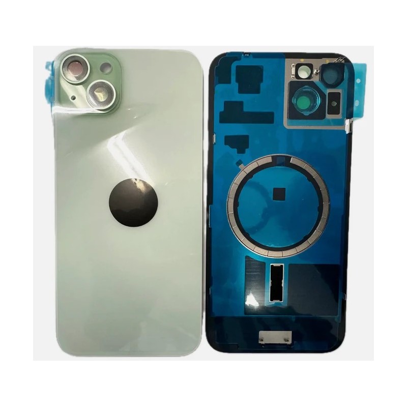 Tapa trasera iPhone 15 (con lente) y soporte metal (verde)