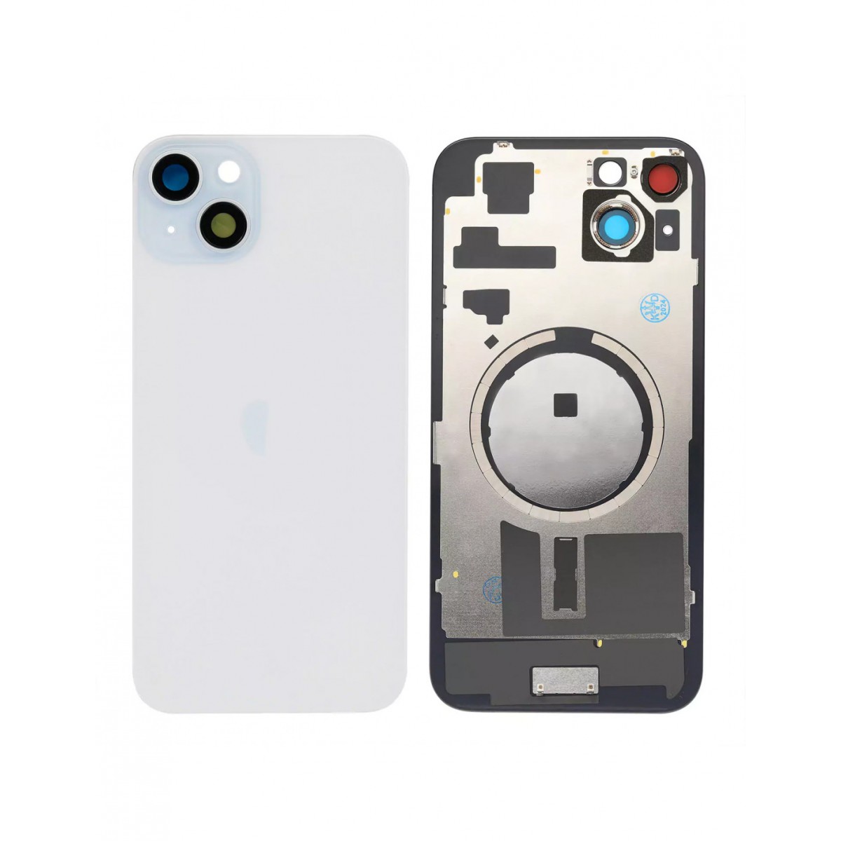 Tapa trasera iPhone 15 Plus (con lente) y soporte metal Blanca