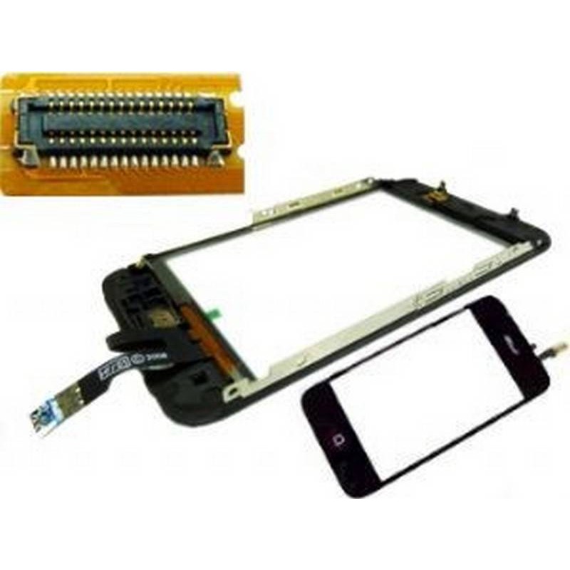 iPhone 3Gs pantalla tactil digitalizadora, ventana display, con marco metalico y boton menu con flex