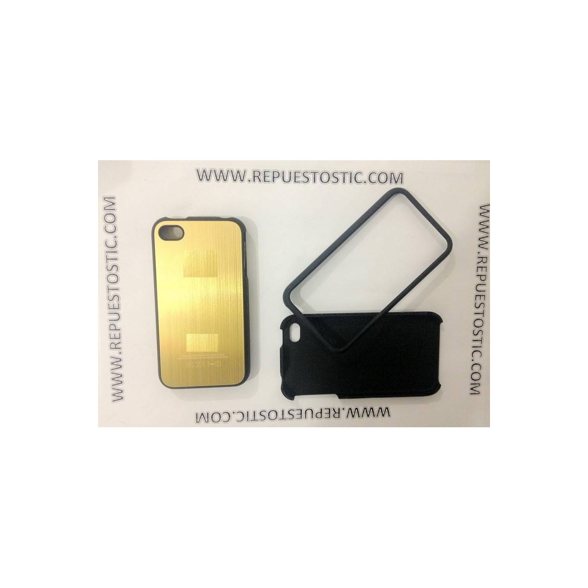 Funda iPhone 4G/S de 2 partes, de metal, cor ouro