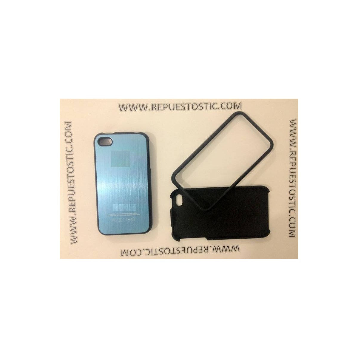 Funda iPhone 4G/S de 2 partes, de metal, color azul clarito